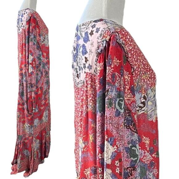 Free People Bohemian Gypsy Maxi Dress Duster Red Retro 70s Festival Size Large - Picture 5 of 14